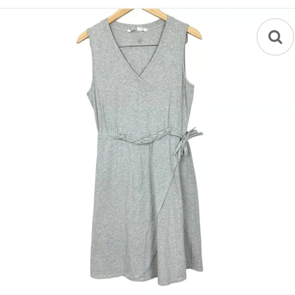 Athleta Gray Faux Wrap Sleeveless Organic Cotton Dress